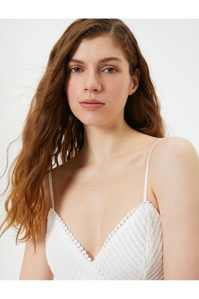 Koton Mini Strap Dress Heart Collar Cotton Embroidered Detail