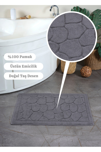 Ellaline Рушник для ніг 100% бавовна, сертифікований, з візерунком каменю, жакардовий килимок для ванної кімнати, з високою поглинальною здатністю, антрацит, 50x70 см