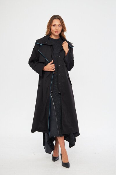 LAMANTE KAPÜŞONLU SİYAH TRENÇKOT