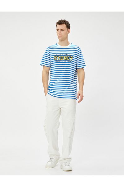 Koton Crew Neck Embroidered College T-Shirt - Short Sleeve, Cotton