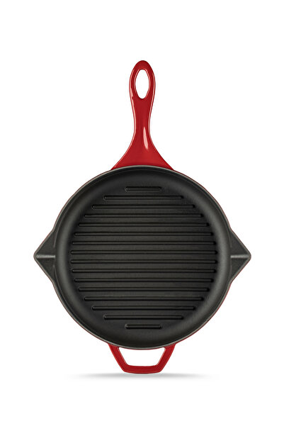 HOSSE 28cm Döküm Demir Gril Tava Kırmızı