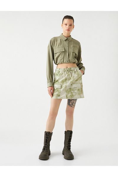 Koton Cargo Skirt with Lace-up Waist and Large Pocket Detail Gabardine