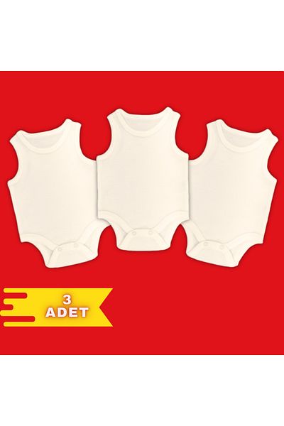 Novibaby 3-Piece Baby Athlete Bodysuit with Snap Fasteners Ecru 100% Cotton Newborn