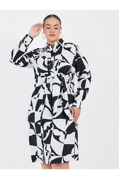Styli Plus Size All Over Print Shirt Midi Dress
