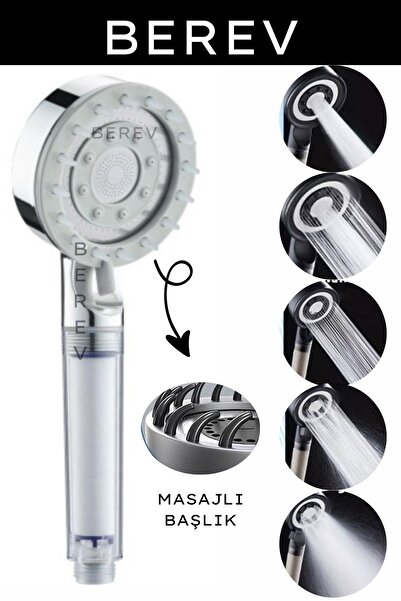 Berev Filtreli Arıtmalı Masajlı Çok Fonksiyonlu Basınçlı Krom Beyaz Duş Başlığı