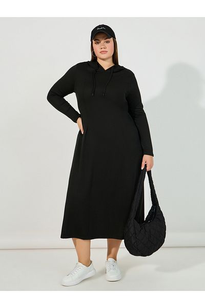 Styli Plus Size Knitted Long Sleeves Sweatshirt Midi Dress