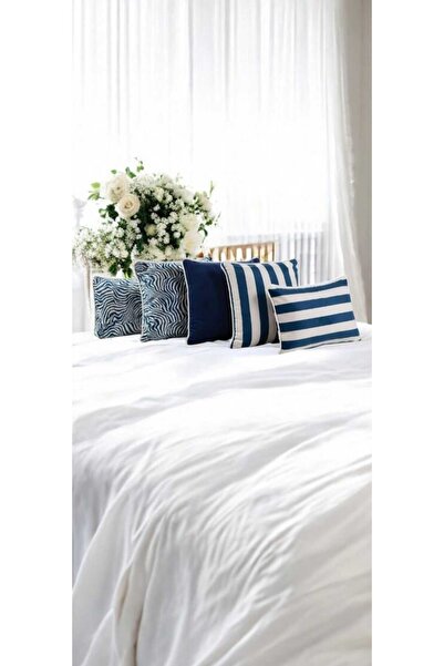 LUX VIE وسادة رمي مخملية مضلعة باللون الأزرق الداكن، مجموعة من 5 قطع