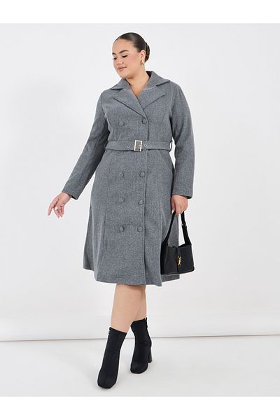 Styli Plus Size Notch Collar Belted Blazer Midi Dress