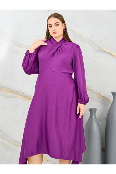 Styli Satin Halter Neck Long Sleeves Handkerchief Hem Midi Dress