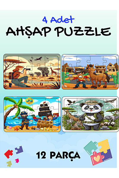 ASE DİZAYN Çocuklar Için Eğitici Ve Öğretici Ahşap Renkli Puzzle(yapboz)  4 a...