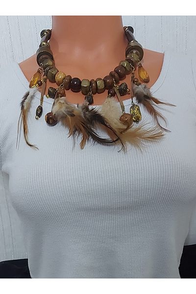 Virgo Bird Feather Wooden Necklace