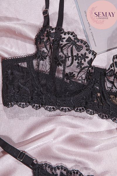 AYSEMIN Set sutien negru pentru femei Brodeli B Cup