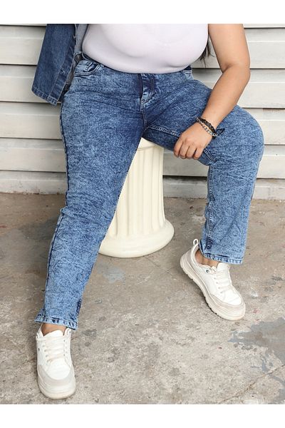 High Star By Styli Büyük Beden Slim Fit Yüksek Bel Solmuş Kot Pantolon