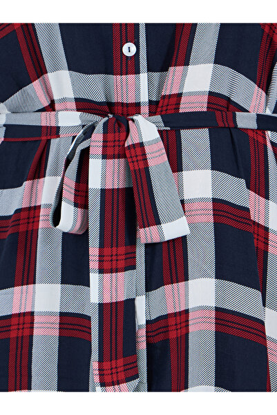 Styli Plus Size Checked Shirt Midi Dress with Tie Belt