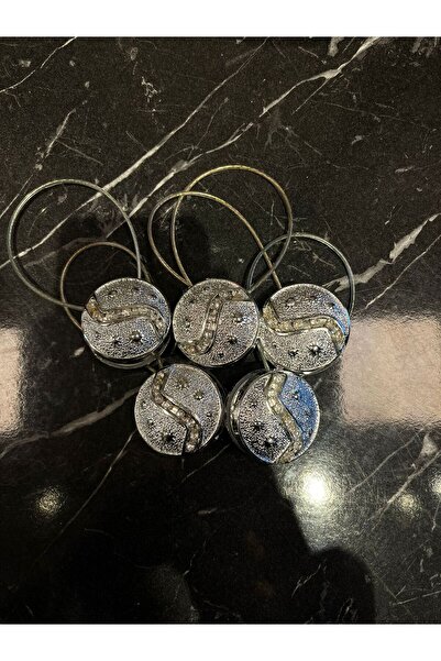 ÖzenEvim Silver Colored 5 Pieces Magnet Curtain Buckle - Latch and Collector