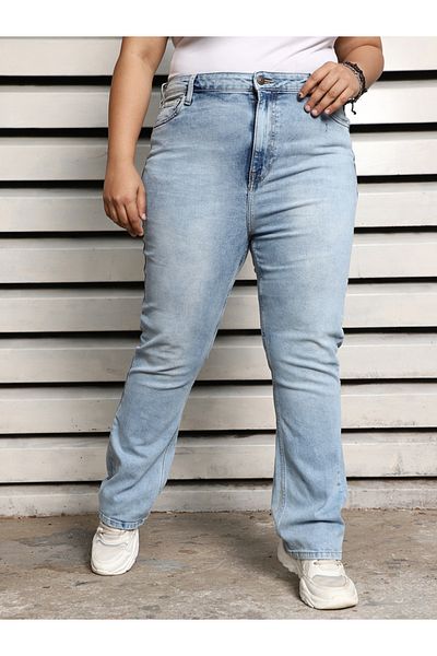 High Star By Styli Büyük Beden Slim Fit Yüksek Bel Solmuş Kot Pantolon
