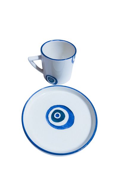 Ganita home Blue Bead Evil Eye Single Coffee Cup - 2 Pieces Double Size