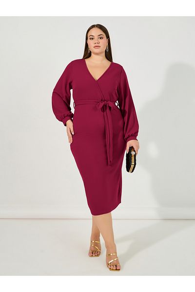 Styli Plus Size Tie Belt Wrap Front Maxi Dress