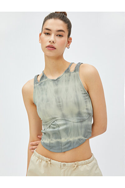 Koton Crop Athlete Corset with Window Detail and Batik Pattern