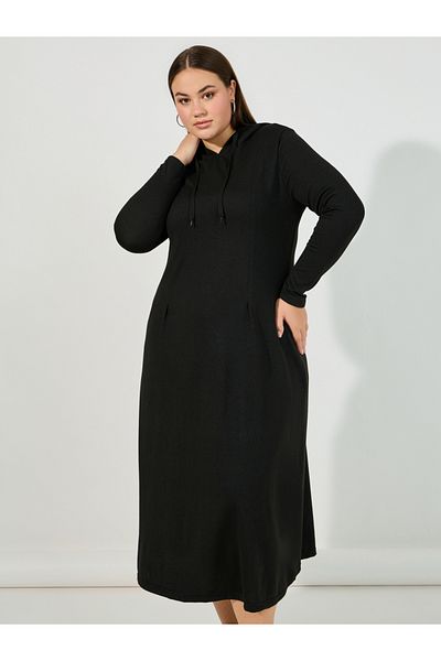 Styli Plus Size Knitted Long Sleeves Sweatshirt Midi Dress