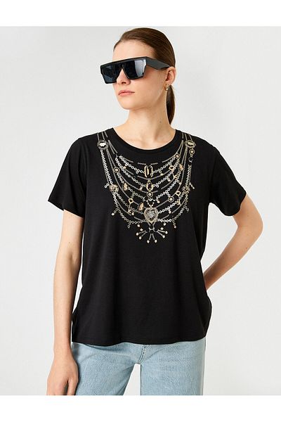 Koton Tricou imprimat cu bijuterie, amestecat în modal