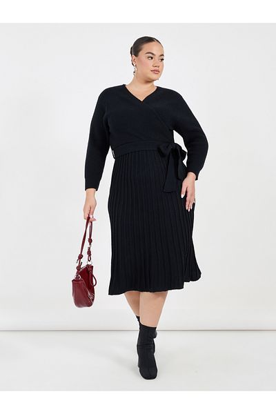 Styli Plus Size Textured Knit Sweater Midi Dress
