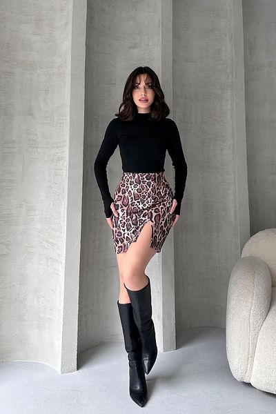 bacc Women's Brown Leopard Print Slit Mini Skirt Bcdf- 242144