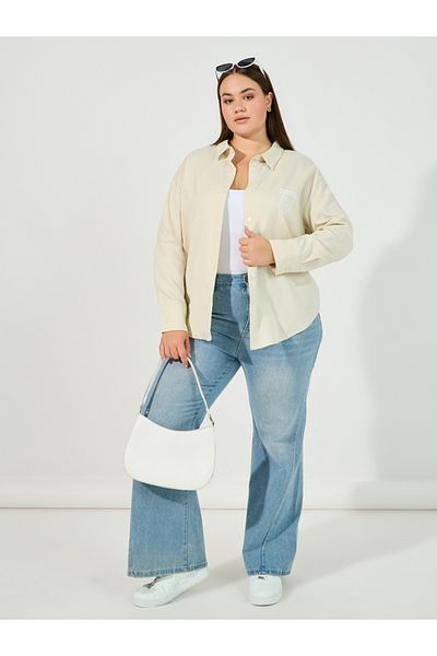 Styli Plus Size Boston Print Chambray Oversized Shirt
