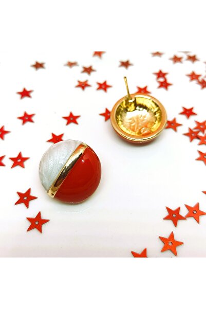 POKAK Women's New Year Gift New Year's Ball Red Mother of Pearl White Gold Color Fashion Earrings