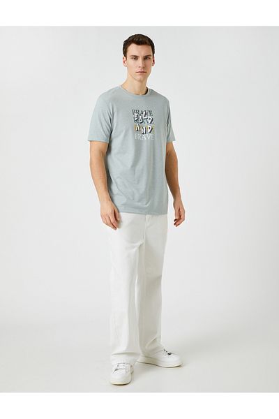 Koton Slogan Printed T-Shirt Crew Neck Short Sleeve