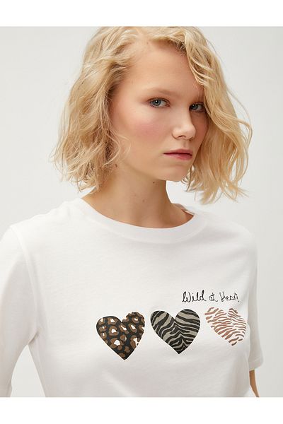 Koton Μπλουζάκι Heart Printed Κοντό μανίκι βαμβακερό