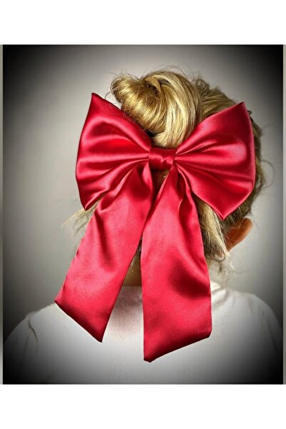 İthal Червона люкс сатинова велика бантик-затискачка, затискачка