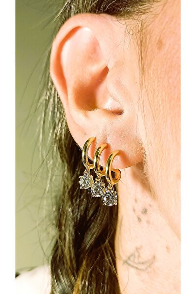 POKAK Vıp Xupıng 14k Altın Kaplama Tek Taşlı Çoklu Çelik Trend Marka Küpe