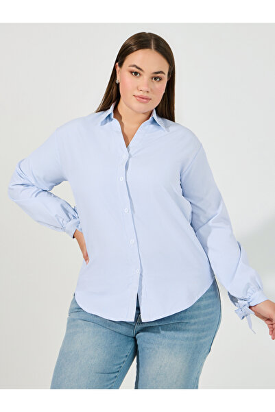 Styli Plus Size Striped Relaxed Fit Shirt with Tie-Cuff Sleeves