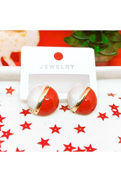 POKAK Women's New Year Gift New Year's Ball Red Mother of Pearl White Gold Color Fashion Earrings
