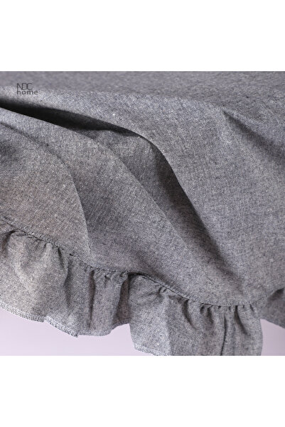 NDC HOME Grey Anthracite Linen Ruffle Tablecloth