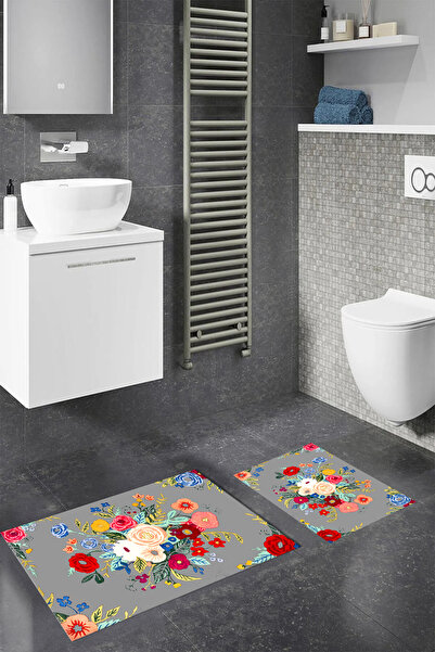 Viyana Home Ψηφιακό αντιολισθητικό χαλάκι μπάνιου με λουλουδάτο σχέδιο, σετ 2...