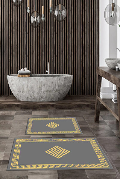 Viyana Home Τυπωμένο αντιολισθητικό πλενόμενο χαλάκι μπάνιου με πλαίσιο, σετ ...