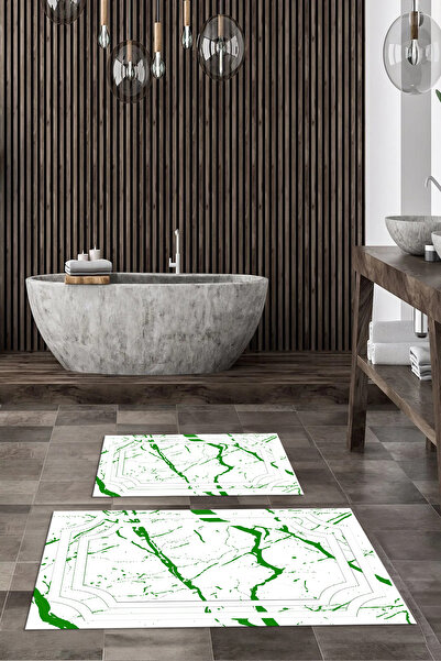 Viyana Home Σετ χαλιών μπάνιου 2 τεμαχίων με μοτίβο μαρμάρου, αντιολισθητικό,...