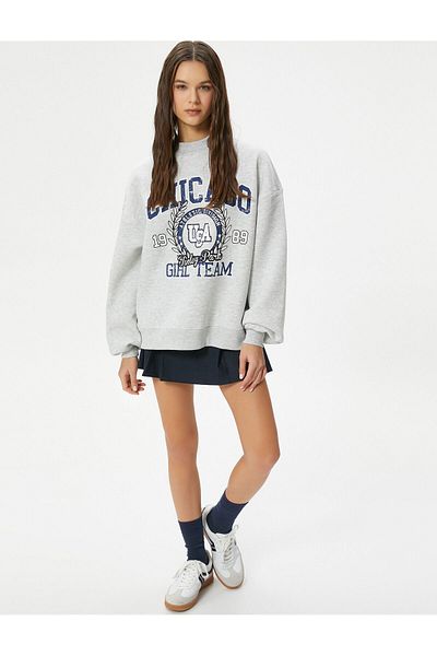 Koton College Sweatshirt Printed Long Sleeve Lightweight Stand Collar Comfortable Fit