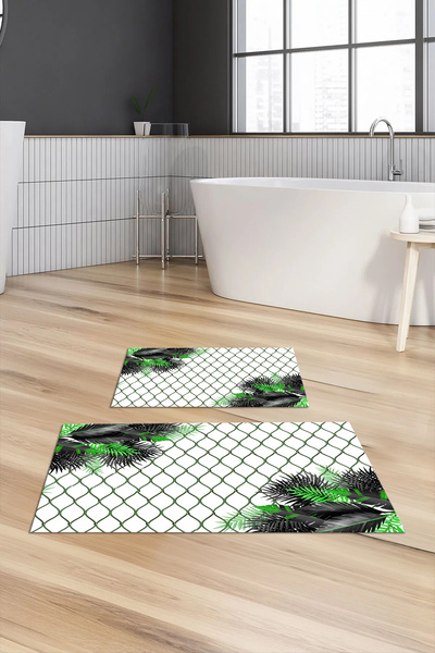 Viyana Home Ψηφιακό αντιολισθητικό χαλάκι μπάνιου με λουλουδάτο σχέδιο, σετ 2 τεμαχίων για τουαλέτα