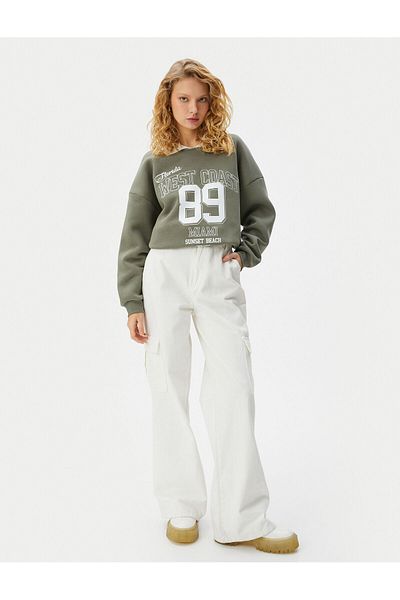 Koton Oversize mikina Polo Neck College s potiskem s dlouhým rukávem