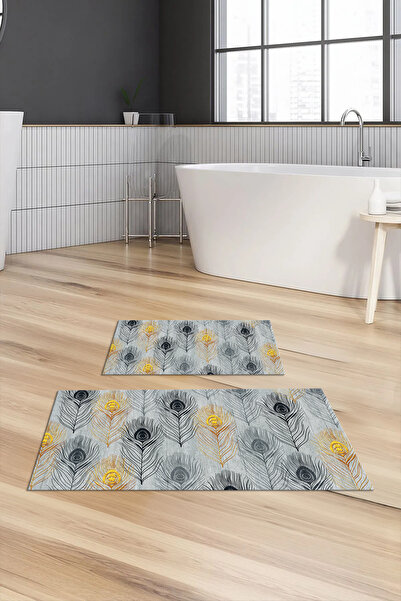 Viyana Home Digital Non-Slip Washable Floral Bath Mat 2-Piece Toilet Set Carpet