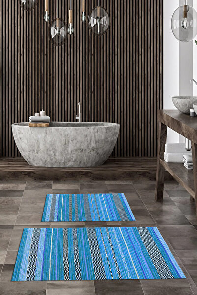 Viyana Home Ψηφιακή εμπριμέ αντιολισθητική βάση που πλένεται, χαλάκι μπάνιου, σετ 2 τεμαχίων για τουαλέτα