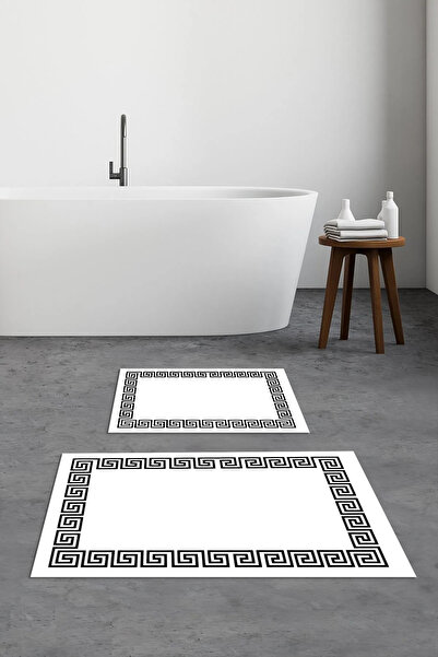 Viyana Home Τυπωμένο αντιολισθητικό πλενόμενο χαλάκι μπάνιου με πλαίσιο, σετ 2 τεμαχίων για τουαλέτα