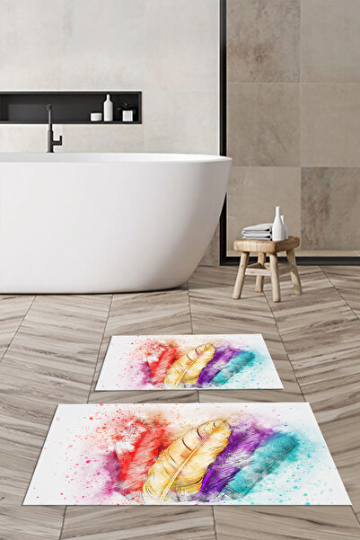 Viyana Home Covoraș de baie lavabil cu bază anti-alunecare imprimată 3D Set d...