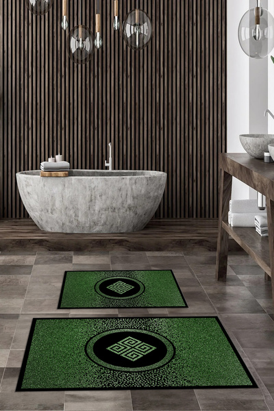 Viyana Home Digital Printed Non-Slip Base Washable Bath Mat 2-Piece Toilet Set Carpet