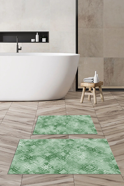 Viyana Home Ψηφιακή εμπριμέ αντιολισθητική βάση που πλένεται, χαλάκι μπάνιου, σετ 2 τεμαχίων για τουαλέτα