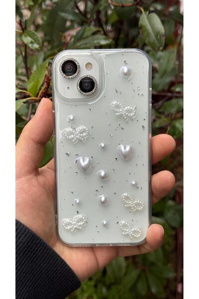 KVK PRİVACY İphone 15 Plus Ve 14 Plus Uyumlu Inci Kalpli Fiyonk Şeffaf Kılıf ...