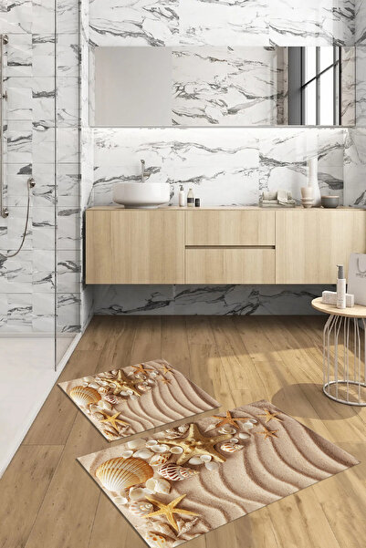 Viyana Home Ψηφιακό τυπωμένο 3D αντιολισθητικό χαλάκι μπάνιου που πλένεται, σετ 2 τεμαχίων για τουαλέτα